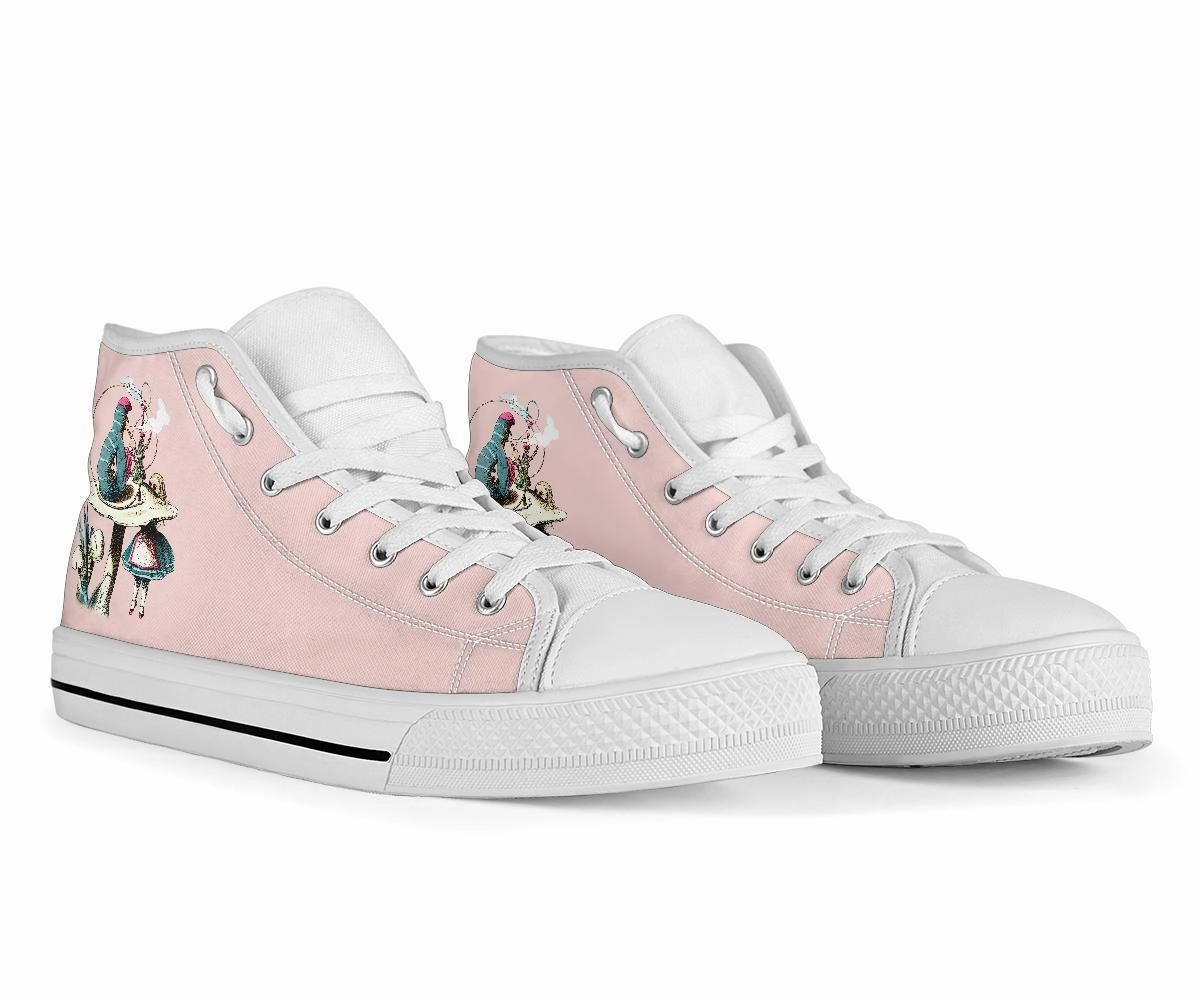 Dress Shoe Color High Top Sneakers - Alice in Wonderland Gifts #41 White/Pink | Birthday Gifts, Gift Idea, Custom Sneakers Women, Custom Women's Sneakers