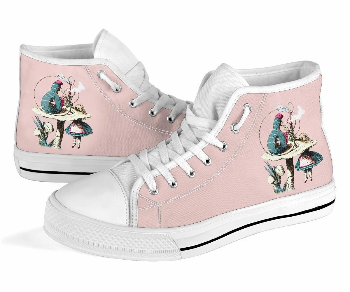 Dress Shoes Shop High Top Sneakers - Alice in Wonderland Gifts #41 White/Pink | Birthday Gifts, Gift Idea, Custom Sneakers Women, Custom Women's Sneakers