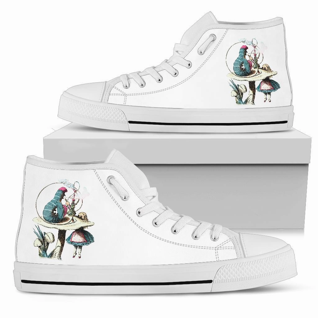 Best Budget Dress Shoes High Top Sneakers - Alice in Wonderland Gifts #41 White/Pink | Birthday Gifts, Gift Idea, Custom Sneakers Women, Custom Women's Sneakers