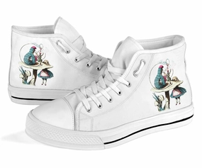 Wearhouse Dress Shoes High Top Sneakers - Alice in Wonderland Gifts #41 White/Pink | Birthday Gifts, Gift Idea, Custom Sneakers Women, Custom Women's Sneakers