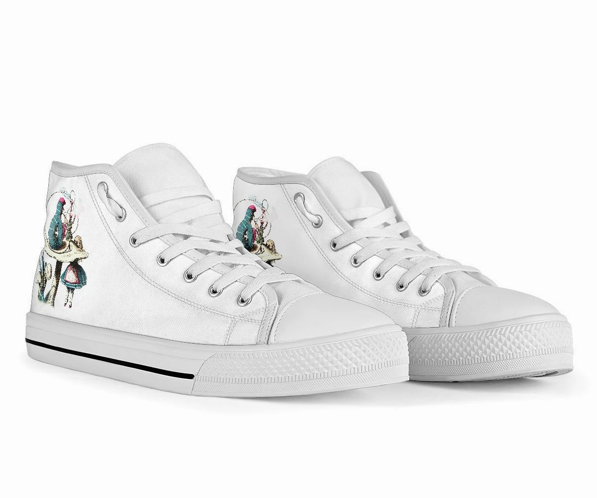 Dress Shoes Work High Top Sneakers - Alice in Wonderland Gifts #41 White/Pink | Birthday Gifts, Gift Idea, Custom Sneakers Women, Custom Women's Sneakers