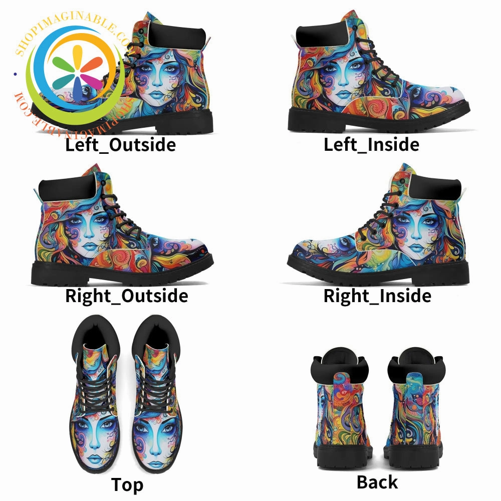 Hippy Psychedelic Women's Boots American Made Wedge Sole Work Boots