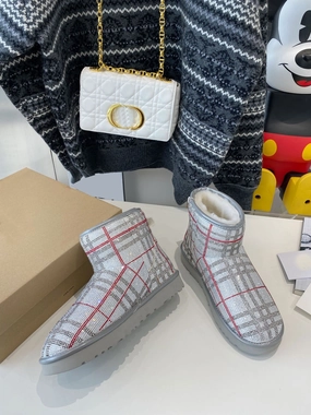 Pacific Mountain Alpine Snow Boot hot drill check fleece fur snow boots casual shoes women warm winter high quality 35-40