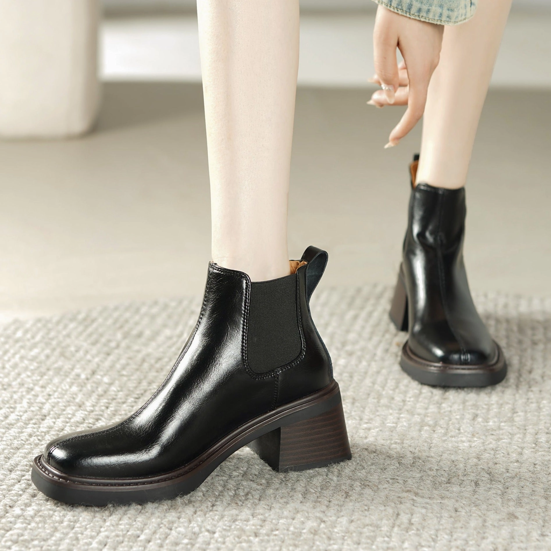 Women's Square Toe Leather Handmade Chelsea Boot Volleyball Adidas Shoes