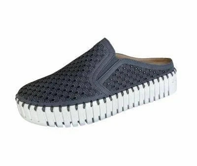 ILSE JACOBSEN GREY BLUE TULIP PERFORATED PLATFORM SLIDER Low Drop Asics Running Shoes