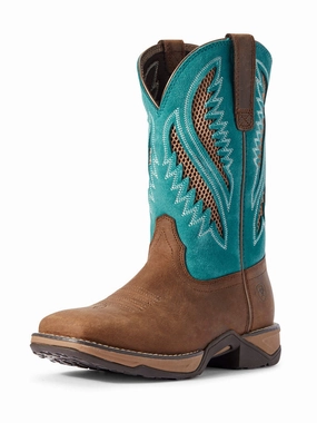Coastal Work Boots Ariat 10031665 Womens Anthem VentTEK Square Toe Boot Turquoise Chocolate