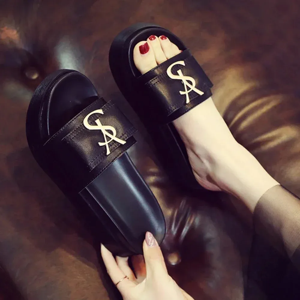 Slippers Summer Shoes Women Platform Design Slides Fashion Letters Ladies Shoes Casual Slipper Outside Non-slip Slippers Sandals Pug Dog Slippers