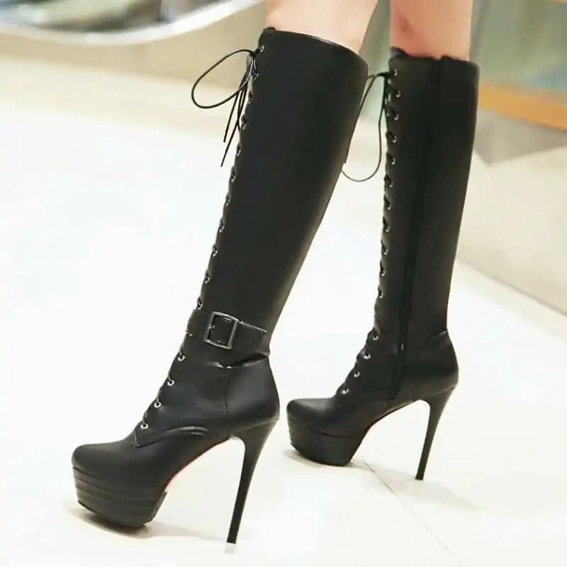 Adidas Impact Flx Shoes Dawn Lace Up Knee High Platform High Heel Boots