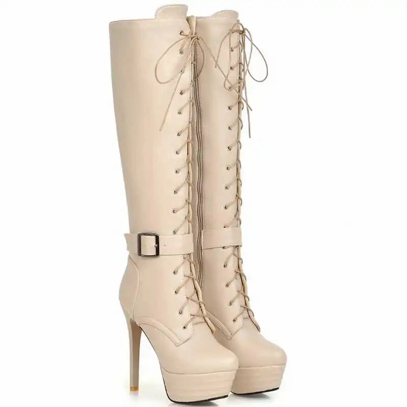 Adidas Car Racing Shoes Dawn Lace Up Knee High Platform High Heel Boots