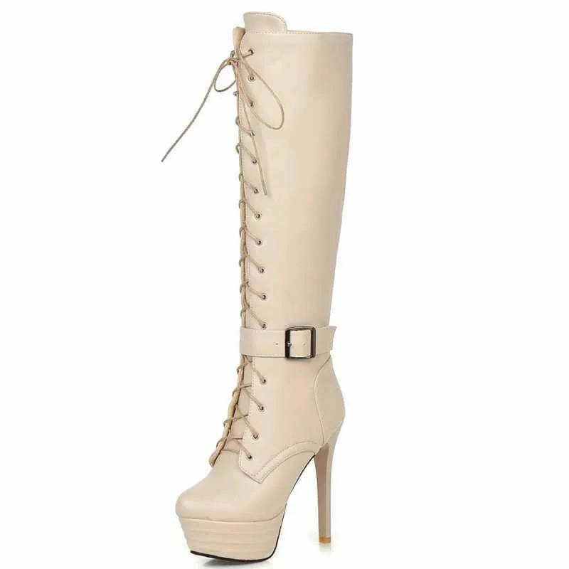 Adidas Shoes In Wide Sizes Dawn Lace Up Knee High Platform High Heel Boots