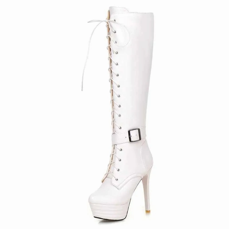 Grand Court Shoes Dawn Lace Up Knee High Platform High Heel Boots