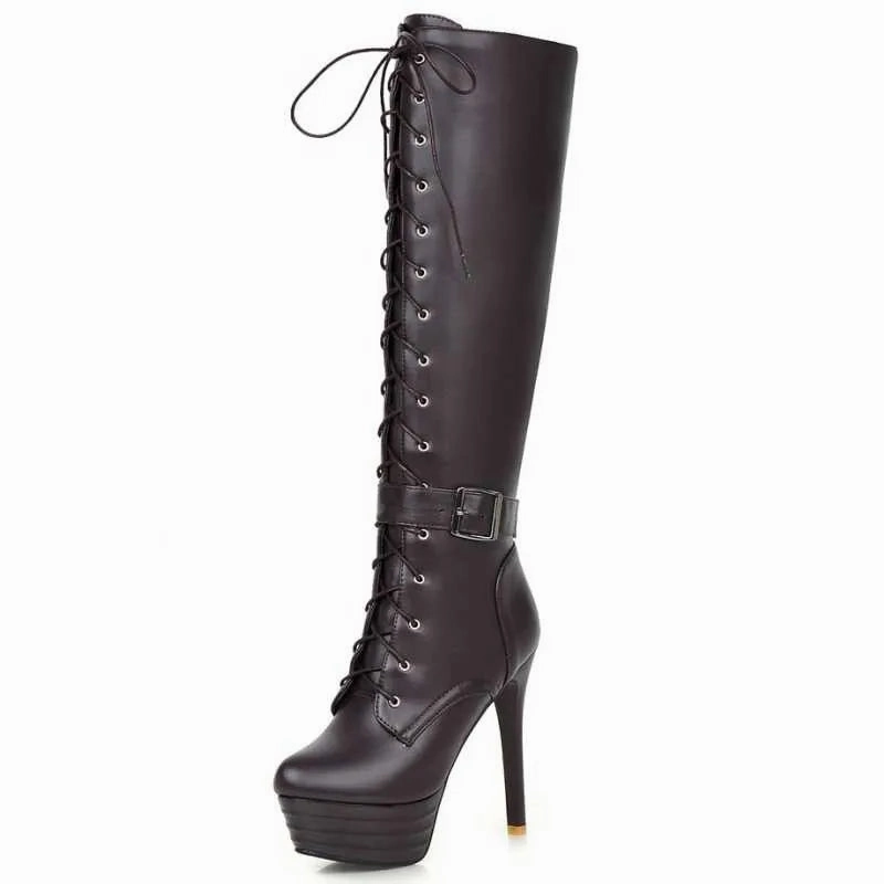 Adidas 3mc Vulc Shoes Dawn Lace Up Knee High Platform High Heel Boots