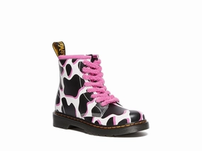 Dr. Martens 1460 Kids Black White Pink Cow Print Patent Lamper Boots JOBB025 French Boots