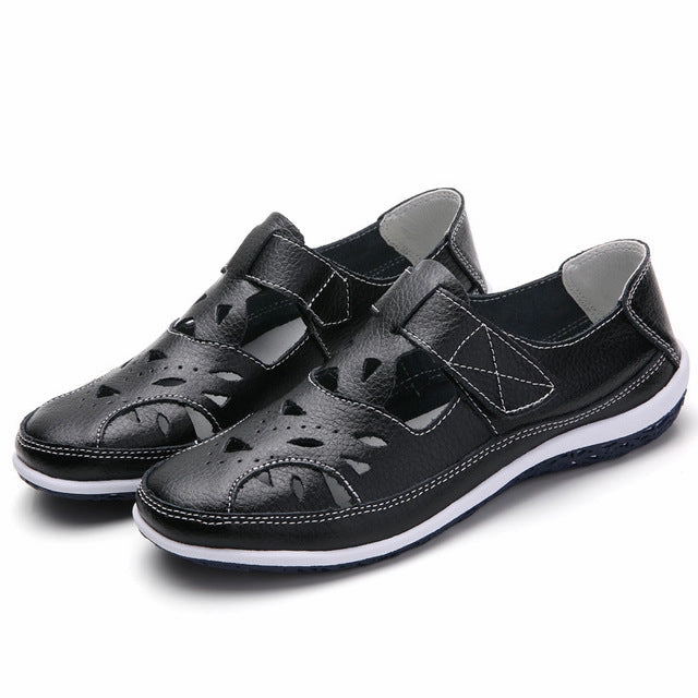 Statement Flat Shoes Plus Size Eu42 Women Sandals Split Leather Summer Shoes Woman Gladiator Style Sandal Soft Bottom Whi