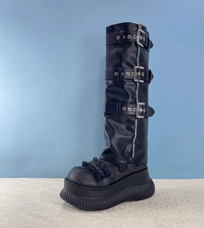 Teva Hiker Boots JIALINNA PUNKY STYLE WIDE-CALF KNEE-HIGH CHUNKY SOLE BOOTS