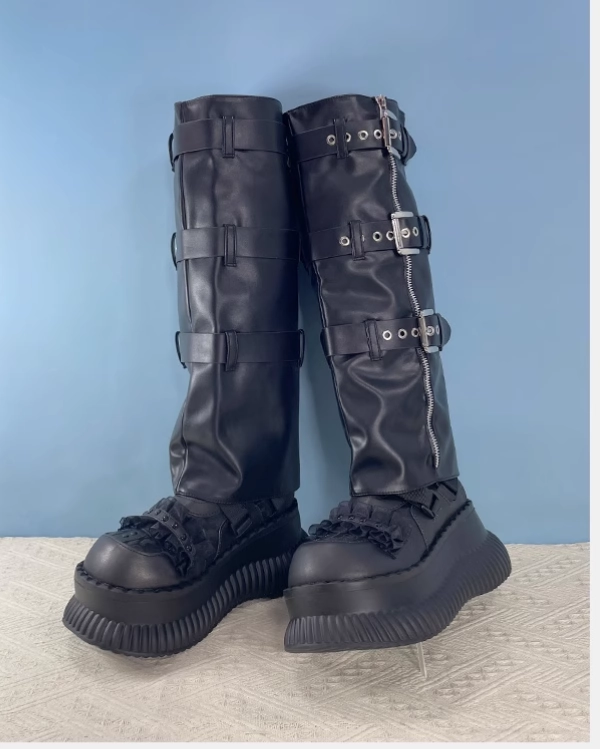 JIALINNA PUNKY STYLE WIDE-CALF KNEE-HIGH CHUNKY SOLE BOOTS Grant Stone Boots