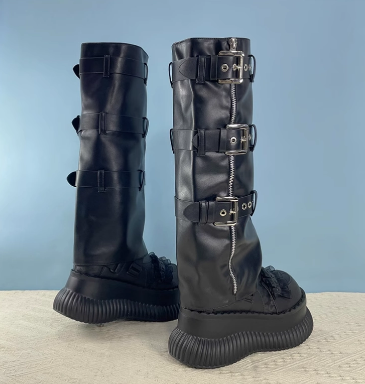 JIALINNA PUNKY STYLE WIDE-CALF KNEE-HIGH CHUNKY SOLE BOOTS Boots For Gardening