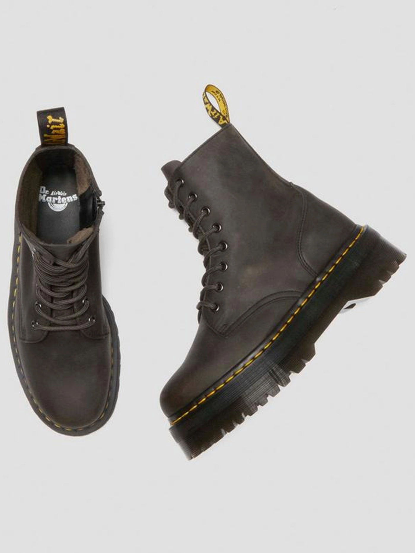 Jadon Burnished Waxy Pull Up Charcoal Grey Boots Mongolian Fur Boots