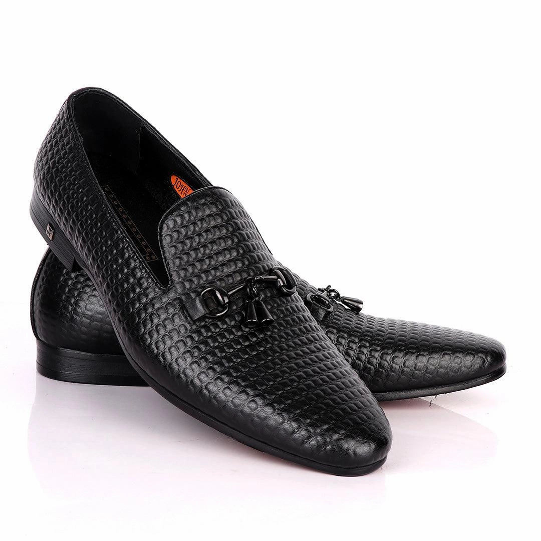 John Foster Full Small Blocks Design Leather Shoe-Black Asics Solution Speed Ff Tennis Shoes