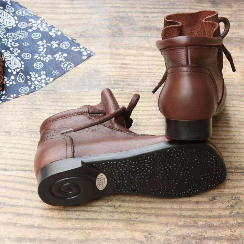 Best Arch Support Shoes For Flat Feet JOHNATURE - Original Ankle Boots For Women Shoes Genuine Leather Lace-up Women Boots 2022 New Round Toe Flat With Sewing Ladies Shoes