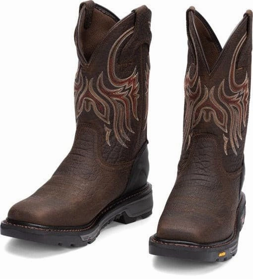 Justin Men's 11" Driscoll Pecan Brown Square Toe Western Work Boot Wide Width Work Boots