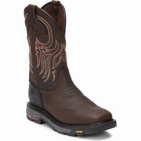 Justin Men's 11" Driscoll Pecan Brown Square Toe Western Work Boot Best Slip On Work Boots Steel Toe