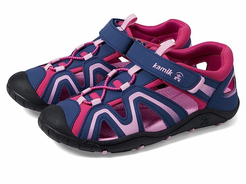 Fsports Sandals Kamik Kick Sandals Kids Navy Pink Leather Waterproof Adjustable Strap JOBB2107