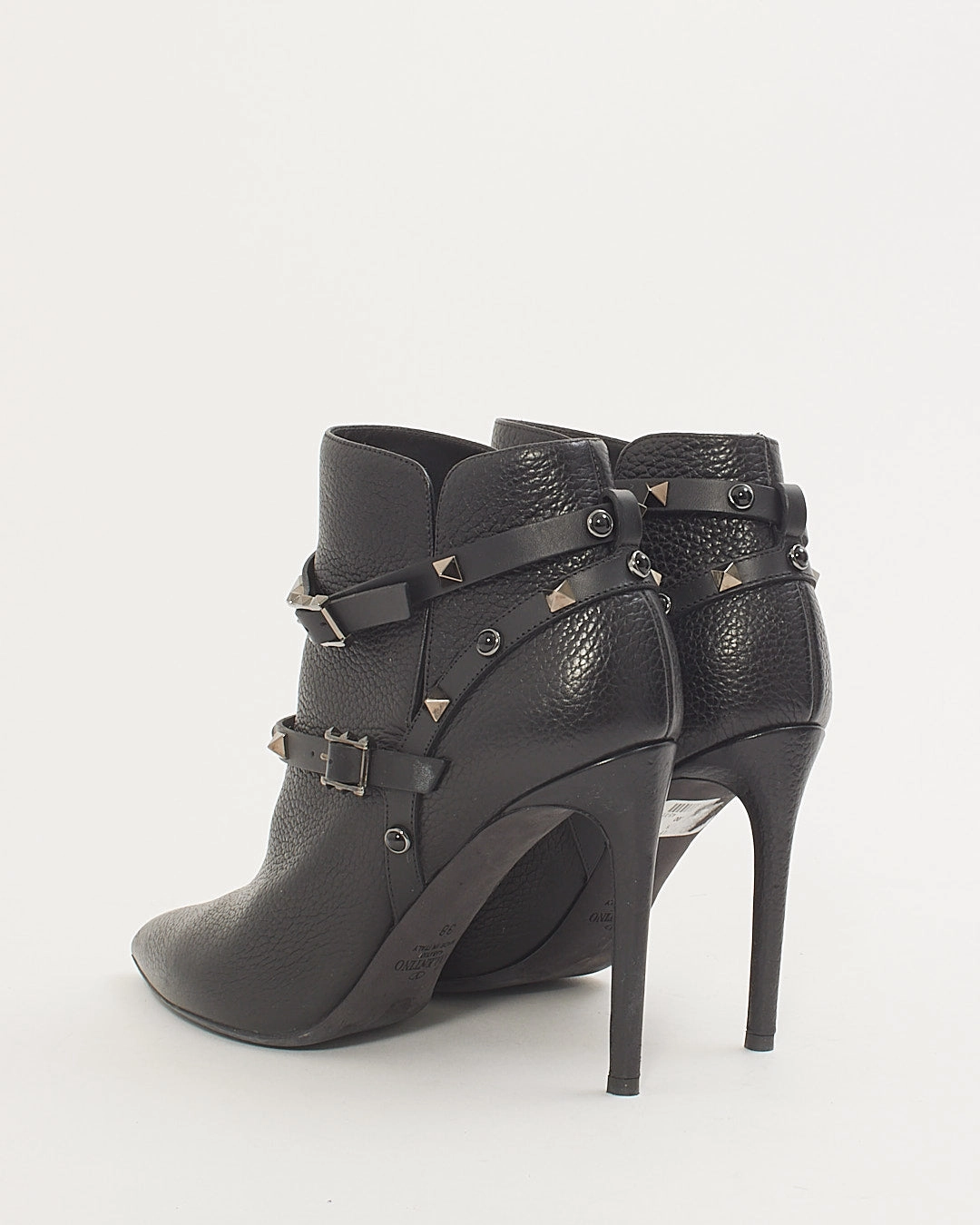 Valentino Black Leather Pointed Toe Heeled Wrap Rockstud Booties - 38 Adidas Running Shoes