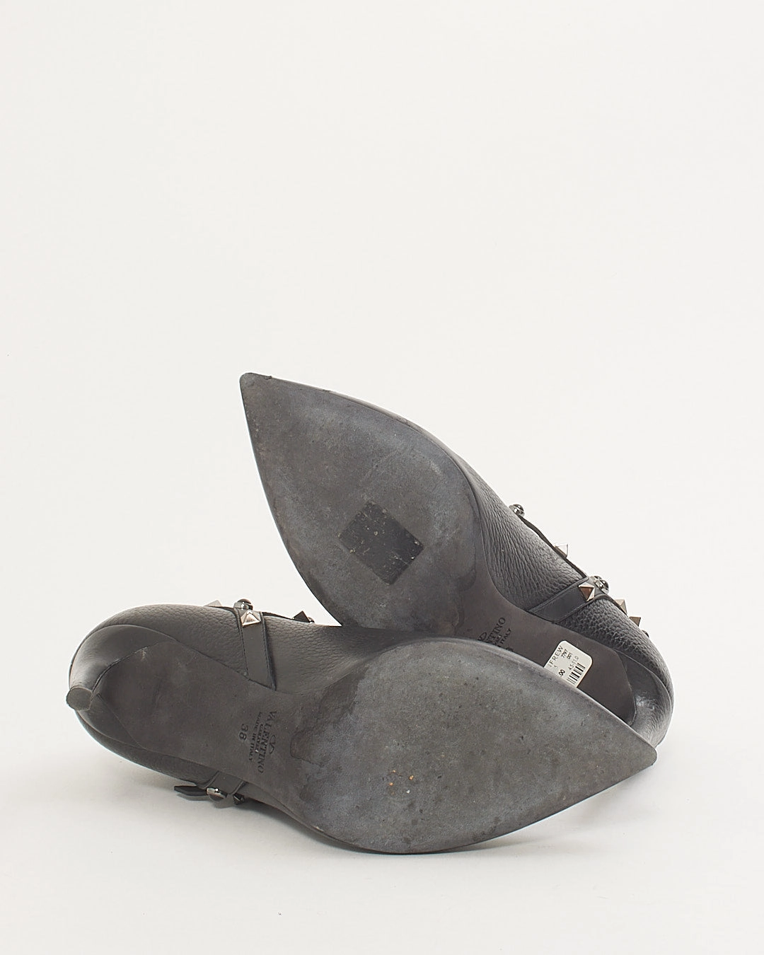 Adidas Shoes Big Tongue Valentino Black Leather Pointed Toe Heeled Wrap Rockstud Booties - 38