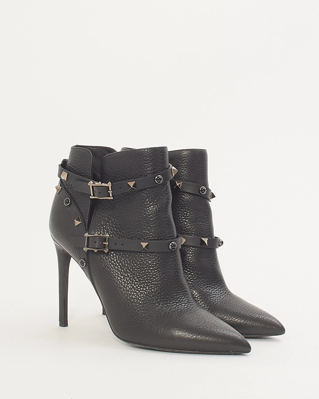Valentino Black Leather Pointed Toe Heeled Wrap Rockstud Booties - 38 Adidas Jellyfish Shoes