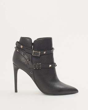 Valentino Black Leather Pointed Toe Heeled Wrap Rockstud Booties - 38 Adidas Three Stripe Shoes