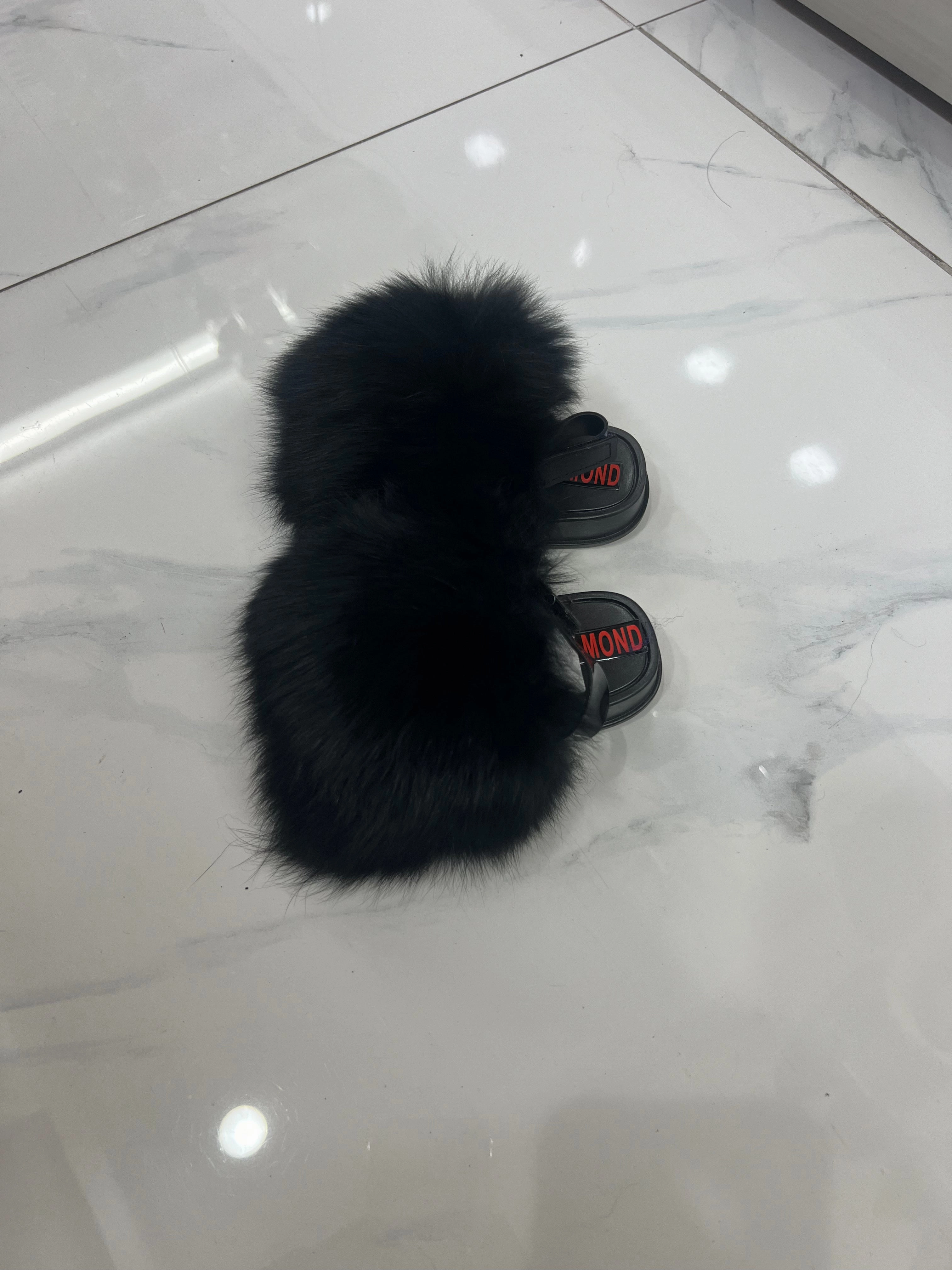 Toddler faux fur slides black Slippers In Wide Width