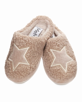 Fur Lined Mule Slippers Kids' Embroidered Shaggy Star Non-Skid Slippers
