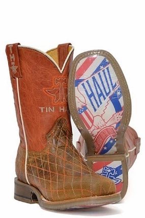 Classic Boots Kids' Tin Haul 'Crossed' Cowboy Boots w/ Bald Eagle Sole