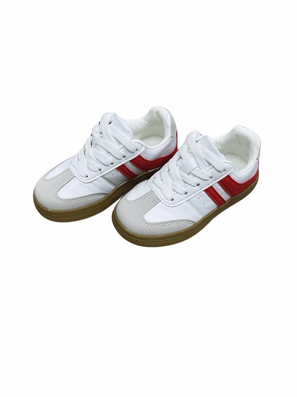 New Balance Tennis Shoes 574 Kids Classic Court Sneakers for Girls or Boys - White with Red