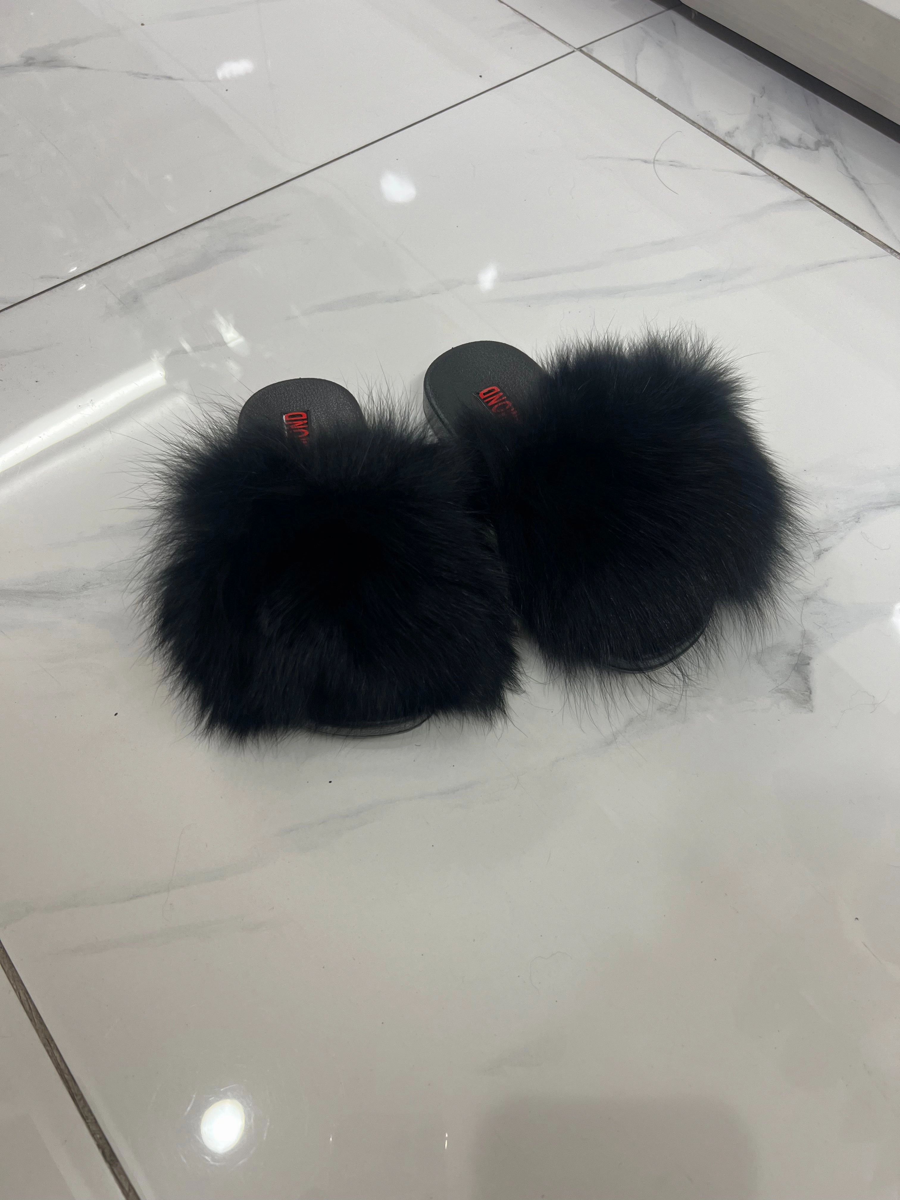 Most Comfy Slippers Kids faux fur slides black