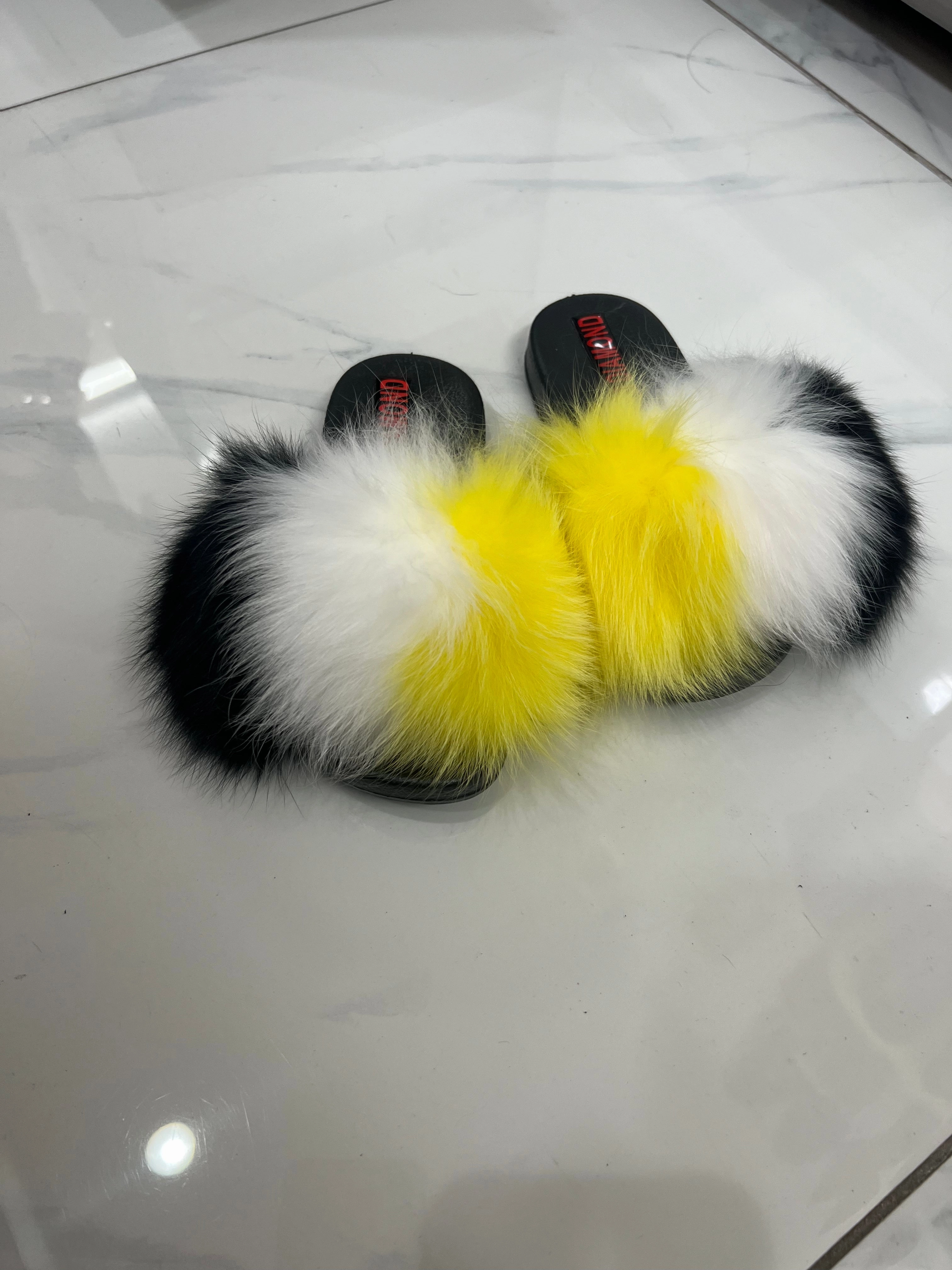 Kids faux fur slides white-yellow-black Drawings Of Ballet Slippers