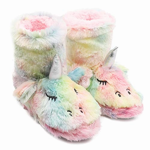 Igg Slippers Kids Girls Unicorn Booties Slippers with Plush Lining | Rainbow Fur