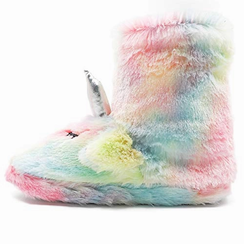 Kids Girls Unicorn Booties Slippers with Plush Lining | Rainbow Fur Woolrich Slippers