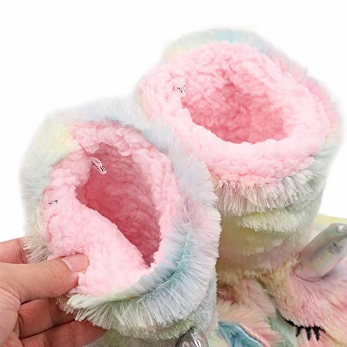 Denim Slides Kids Girls Unicorn Booties Slippers with Plush Lining | Rainbow Fur