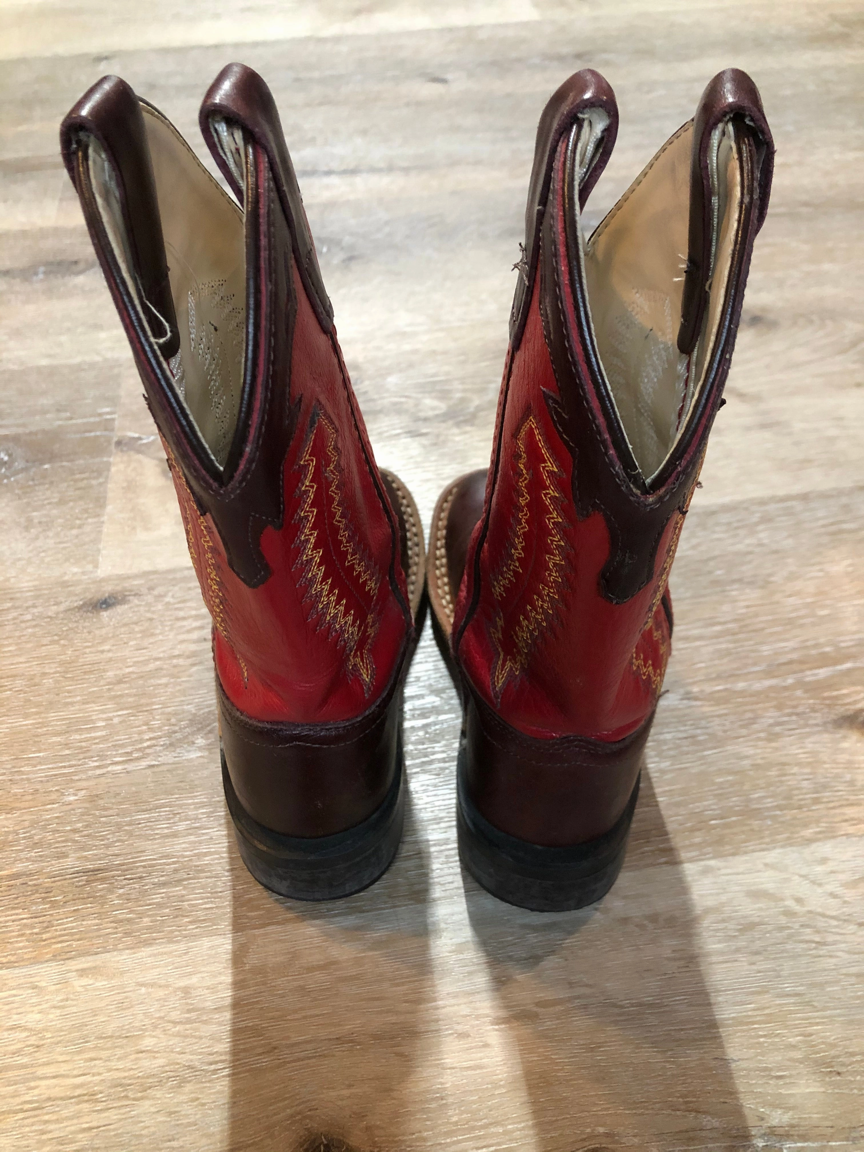 Safety Girl Boots Kids Old West Red and Maroon Cowboy Boots SOLD