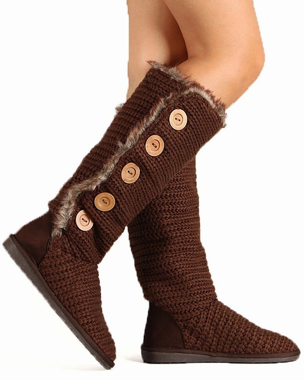 Knit Sweater Fur Cuff Button Slouchy Knee High Boot Brown Y 3 Adidas Shoes