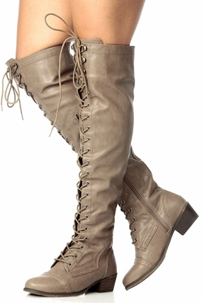 Lace Up Military Over the Knee High Boots Vegan Faux Leather West Boulevard Rain Boots