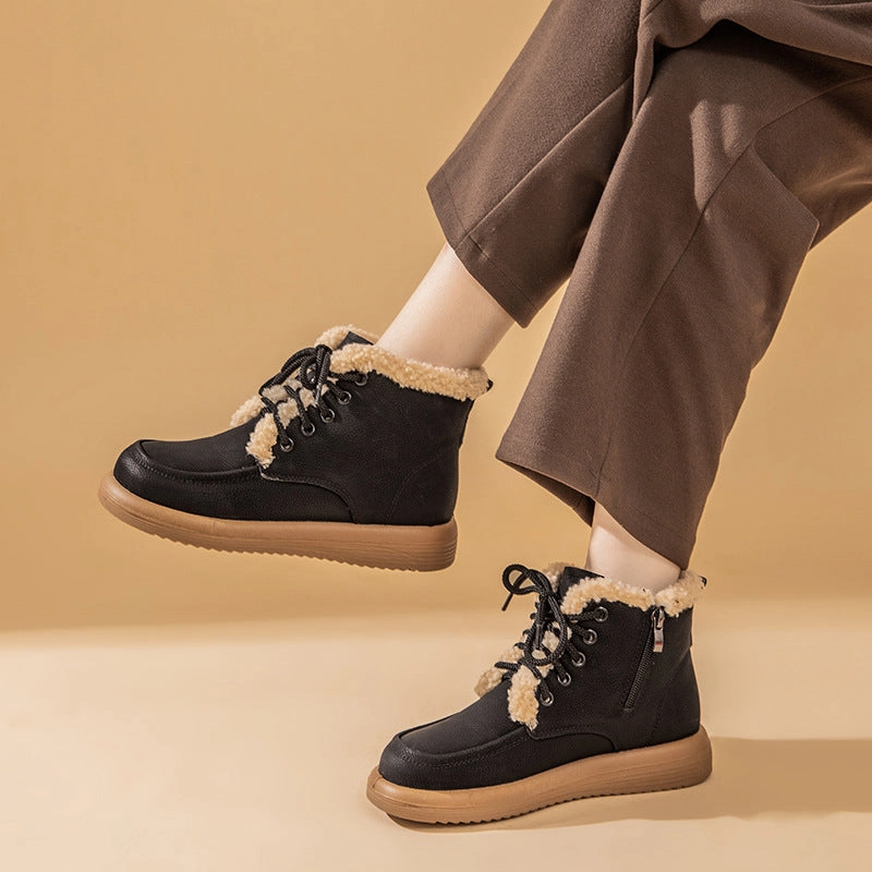 Lace-up Plush Snow Boots Winter Warm Fleece Flat Shoes For Women Fashion Casual Ankle Boot Storm By Cougar Cozy Snow Boot