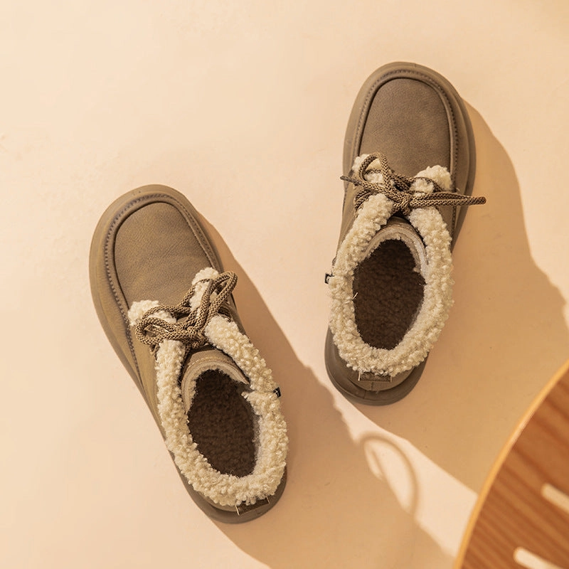 Lace-up Plush Snow Boots Winter Warm Fleece Flat Shoes For Women Fashion Casual Ankle Boot Canadian Snow Boot Brands