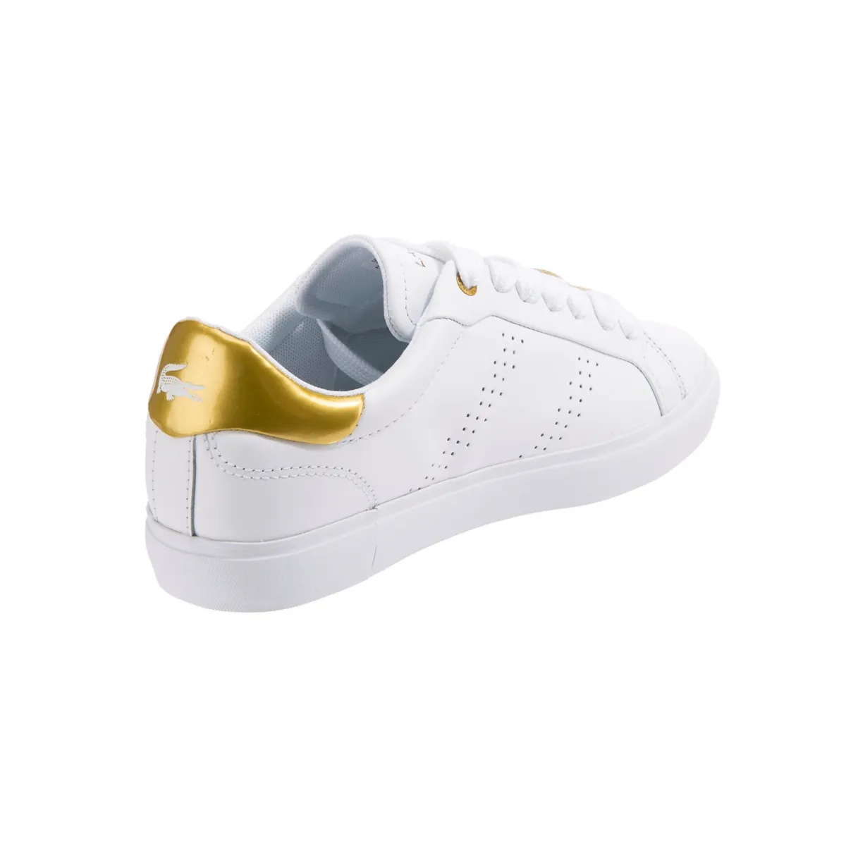LACOSTE 7-45SFA0034216 POWERCOURT 2.0 WMN'S (Medium) White/Gold Leather & Synthetic Lifestyle Shoes boho vibe Low Heel