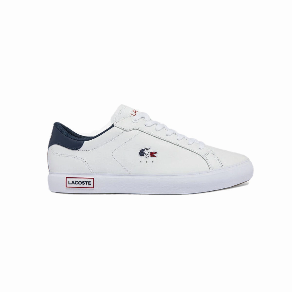 LACOSTE 7-43SMA0034407 POWERCOURT TRI 1SMA MN'S (Medium) White/Navy/Red Leather & Synthetic Lifestyle Shoes Metal Pop Child Run