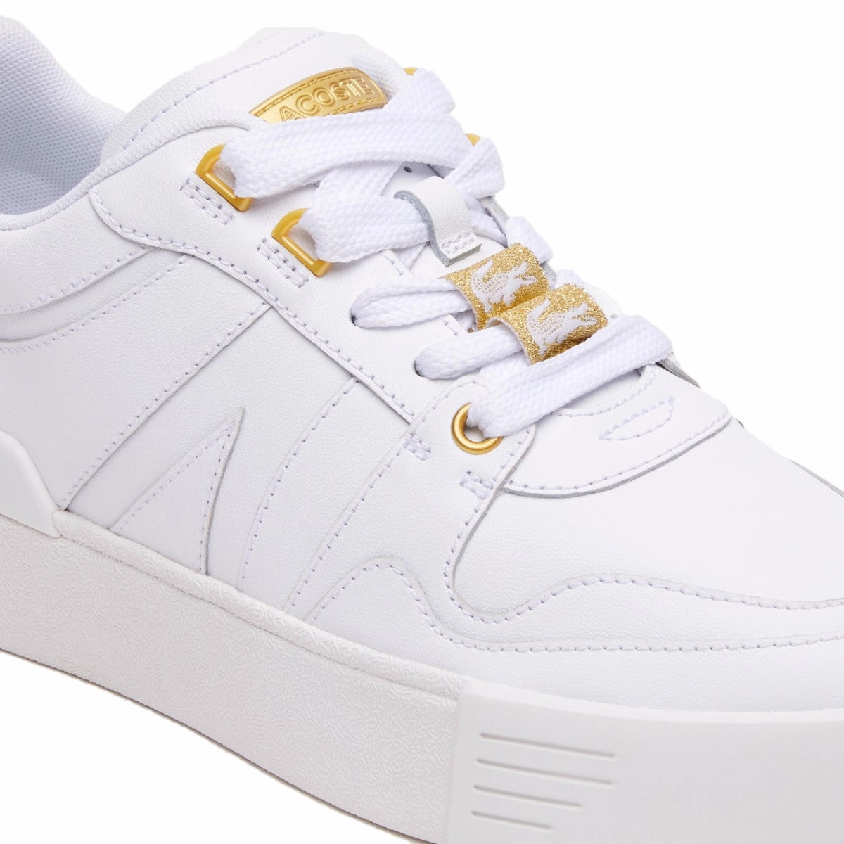 Pair Quick Heel Safe LACOSTE 7-45CFA0032216 L002 123 WMN'S (Medium) White/Gold Leather & Synthetic Lifestyle Shoes