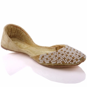 Ladies Natalie Embellished Leather Indian Khussa Silver Sparkly Flat Shoes