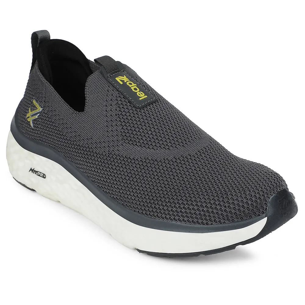 Leap7x Dark Grey Sports Non Lacing Walking Shoes For Men NITRUN-2 By Liberty Best Baseball Training Shoes